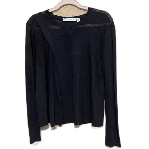 Wilt Tops - Wilt Aritzia Long Sleeve Linen Tee Women Medium Black Oversize Pleated Front Top